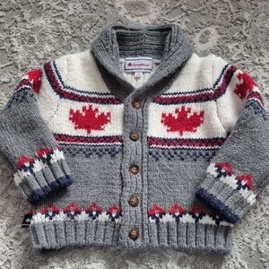 Canadiana Unisex Grey Knit Cardigan Size 12-18M